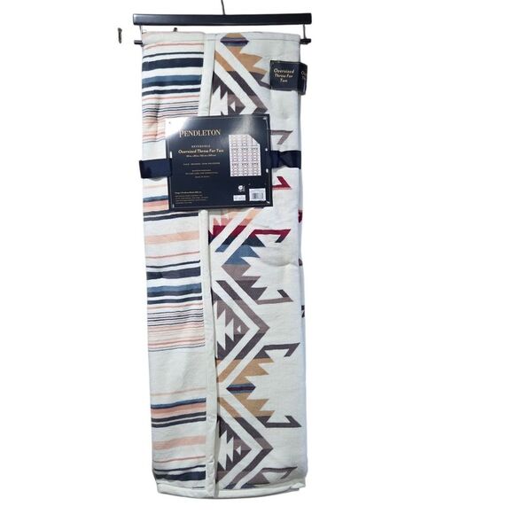 Pendleton Throw Blanket For Two Reversible Oversized Cream Tribal Pattern 60x80 - Picture 8 of 16